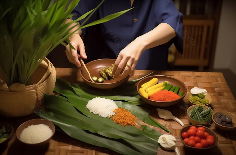 亚洲家庭主妇在包红枣粽子背景,高清,摄影图,摄影图片,图片大全,摄影图免费下载